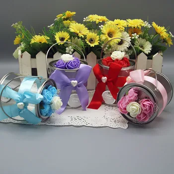 

Wedding candy packaging PVC plastic box tinplate portable carrying bucket PE flower wedding candy box PVC iron bucket