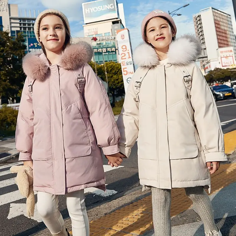 

2019 Winter Girls Down Jackets With Fur Collar Thicken Kids White Duck Down Caot Warm Parkas Children Outerwear Snow Coat