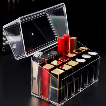 

New Lipsticks Stand Make Up Organizer Cosmetic Box Storage Nail Polish Foundation Holder Made of Clear PS with Lid