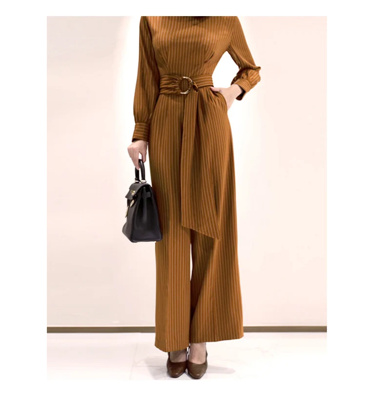 H Han Queen Solid Color Vintage Wide Leg Jumpsuits Women Autumn Winter Adjustable Waist Rompers Casual Bottoming Playsuits