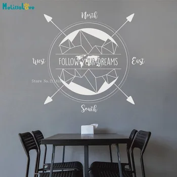 

Compass Wall Decals Inspirational Follow Your Dreams Sticker Unique Gift Motivational Removable Travel Murals Vinyl YT4985