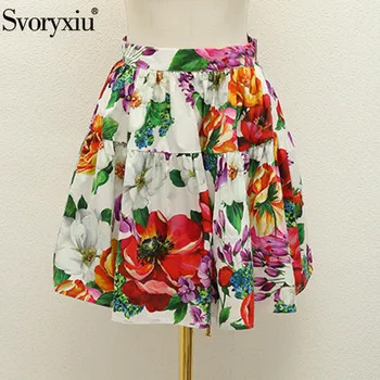 

Svoryxiu 2020 Runway Designer Summer Fashion Mini Skirt Women's High Waist Flower Print Charming Skirt Female