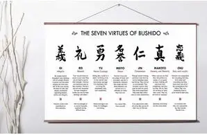 

The Seven Virtues of Bushido Art Print canvas Poster Canvas Scroll Painting with wood