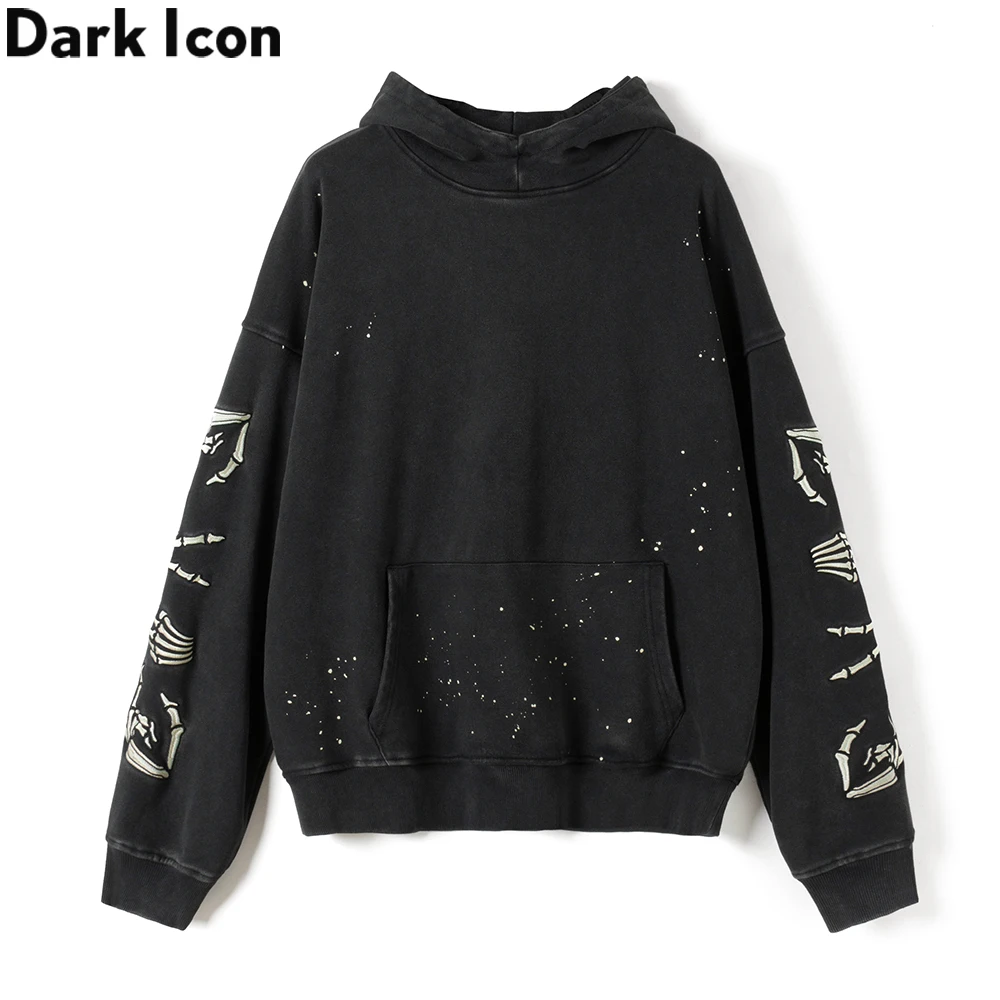 

Dark Icon Skeleton Embroidery Hoodie Men High Street Fashion Men's Hoodies Loose Basic Sweatshirts