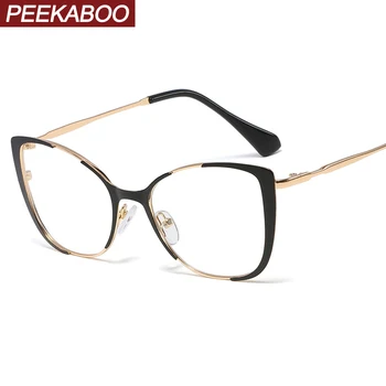 

Peekaboo retro cat eye glasses frames for women optical ladies gift items clear lens metal eyeglass frames female decoration