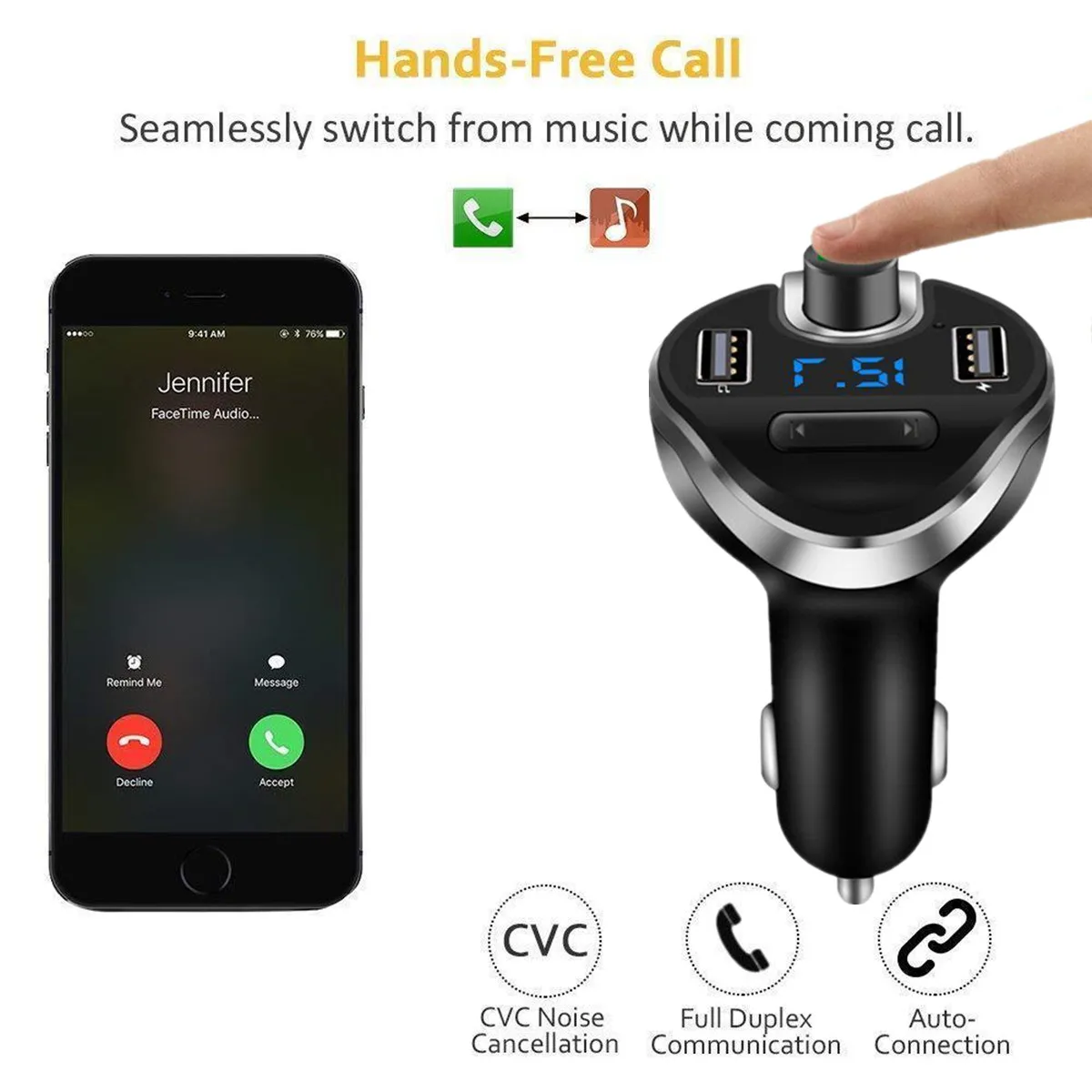 Bluetooth fm-передатчик для автомобиля Hands free In-Car fm-радио адаптер автомобильный комплект с USB зарядным устройством Определение напряжения для телефонов
