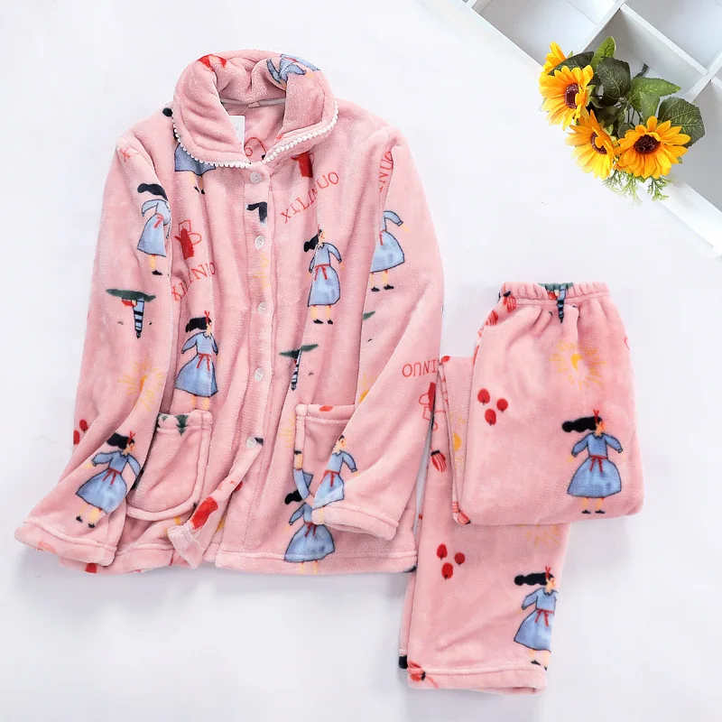 JULY'S SONG зимняя пижама набор Женская одежда для сна теплая фланелевая розовая Милая Толстая пижама с длинными рукавами Домашняя одежда с животными домашний костюм - Цвет: 22