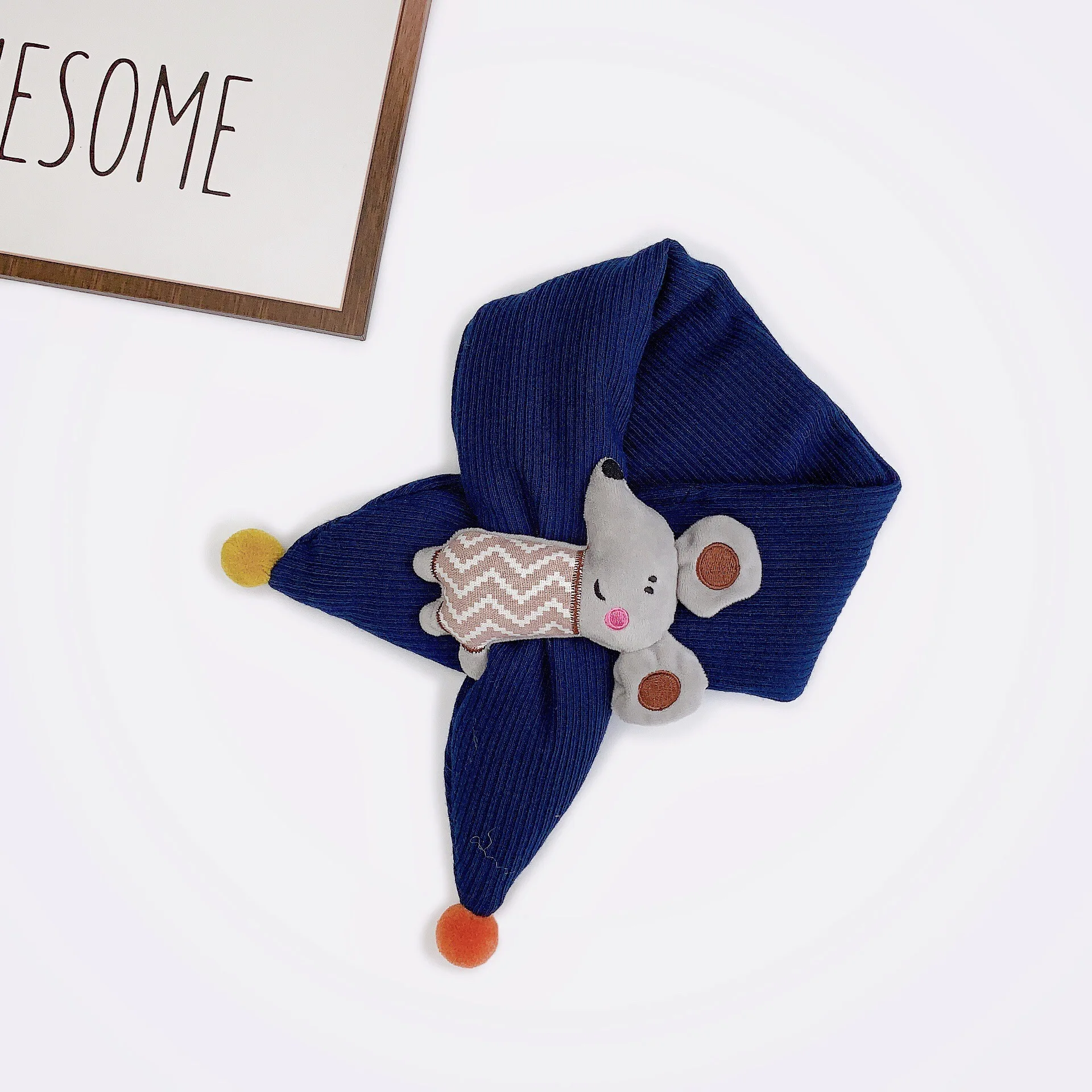Navy Blue Mouse Зимний милый детский шарф для мальчиков и девочек, детские шарфы, детский плотный шарф с помпоном, шейный платок - Цвет: Navy Blue Mouse