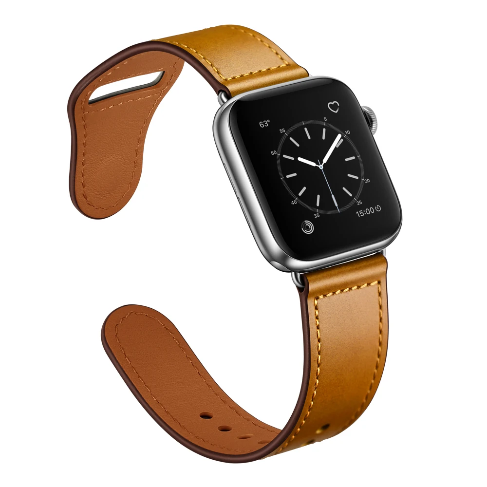 Yellow oil palm Браслет pour для apple watch series 5/4/3/2/1 наручных часов iWatch, большие размеры 40-44 мм браслет de sport en cuir véritable Swift и fermeture а-ля основных - Цвет ремешка: Yellow oil palm