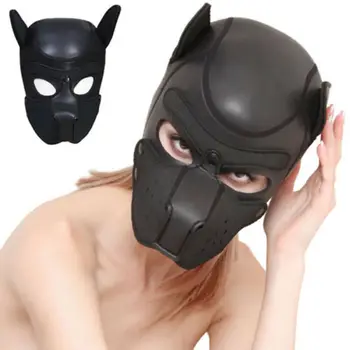 

Sexy Adult Cosplay Mask Padded Latex Role Play Mask Rubber Soft Dog Mask Puppy Cosplay Full Head+Ears 10 Colors
