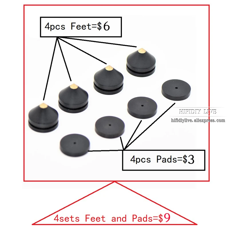 HIFIDIY LIVE 4PCS 4세트 스피커 스탠드 발 받침대 알루미늄 합금 금속(천연 나무 아님) 스파이크 콘 플로어 풋 네일 M23*20