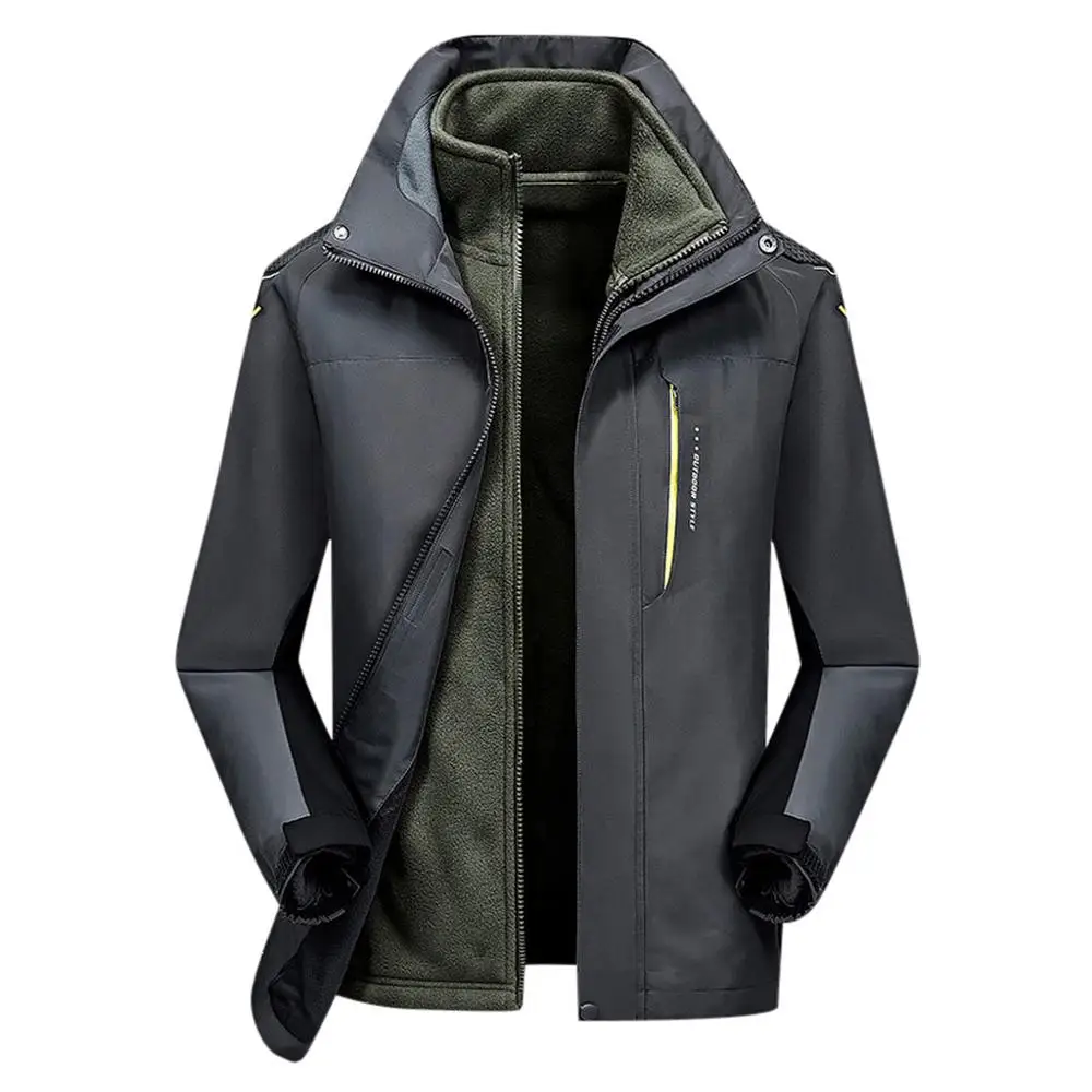 

Outdoor Windbreaker Warm Jacket Coat Three-in-one Detachable Plus Velvet Two-piece Large Size Cold-proof Jacket Clothing