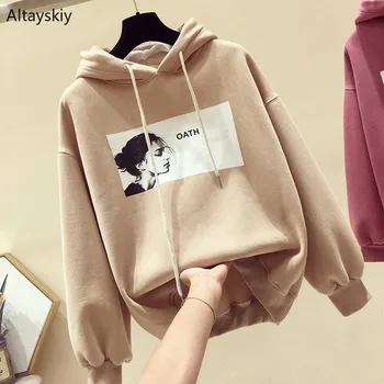 

Hoodies Women Loose Short Kawaii Girls Hooded Thicker Plus Velvet Trendy Ulzzang Chic Sweatshirts Womens Warm Soft Loose Simple