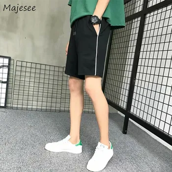 

Casual Shorts Men Pockets Korean Style Knee Length Mens Summer Short Simple All-match Leisure Chic Trendy Elastic Waist Male