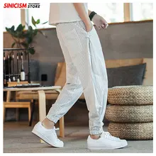 Sinicism Store, Осенние повседневные полосатые леггинсы, мужские свободные штаны-шаровары, мужские Хлопковые Штаны в китайском стиле