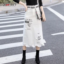 Женская джинсовая юбка с передним отверстием модная весенне-осенняя длинная юбка Harajuku Высокая талия Повседневная белая джинсовая юбка плюс размер 5XL
