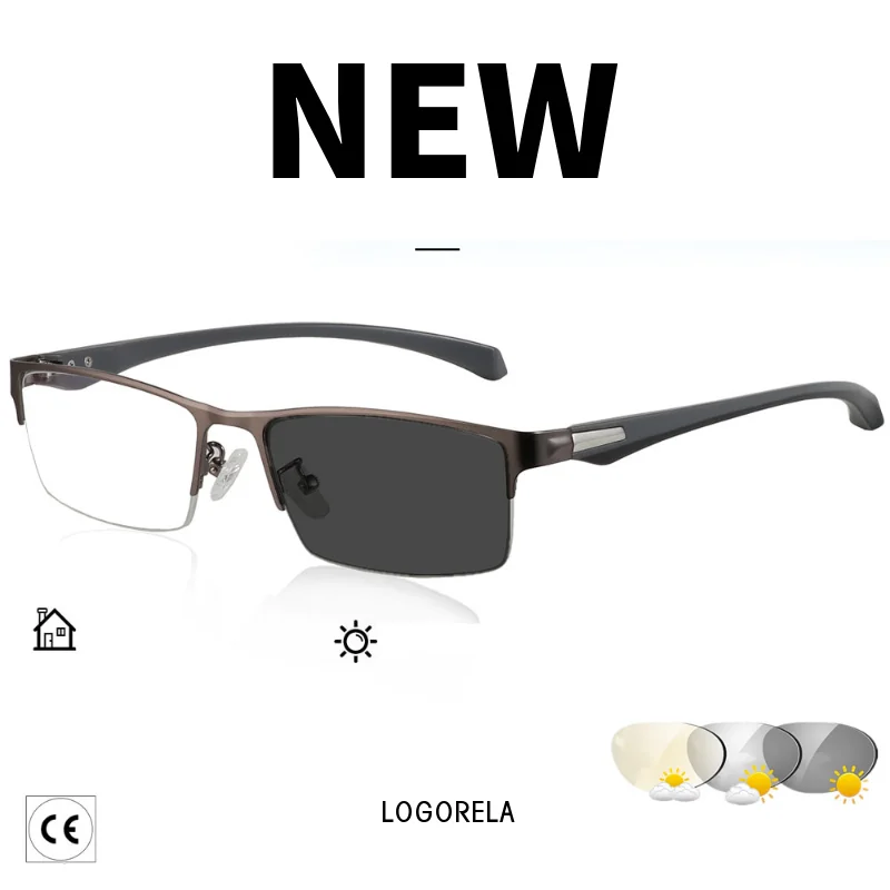 

New Sun Photochromic Myopia Eyeglasses Optical Men student Finished Myopia Eyewear prescription Glasses Frame Half Rim -1.0 -4.0