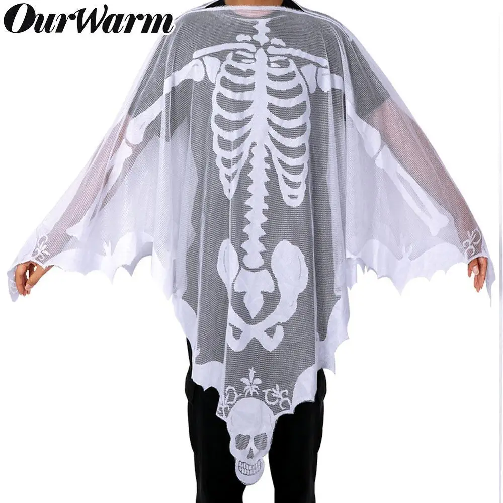 

OurWarm 60 Inch Halloween Decor Adult Customes Horror Props Skeleton Poncho Shawl Lace Mesh Dress Up Halloween Party Decorations