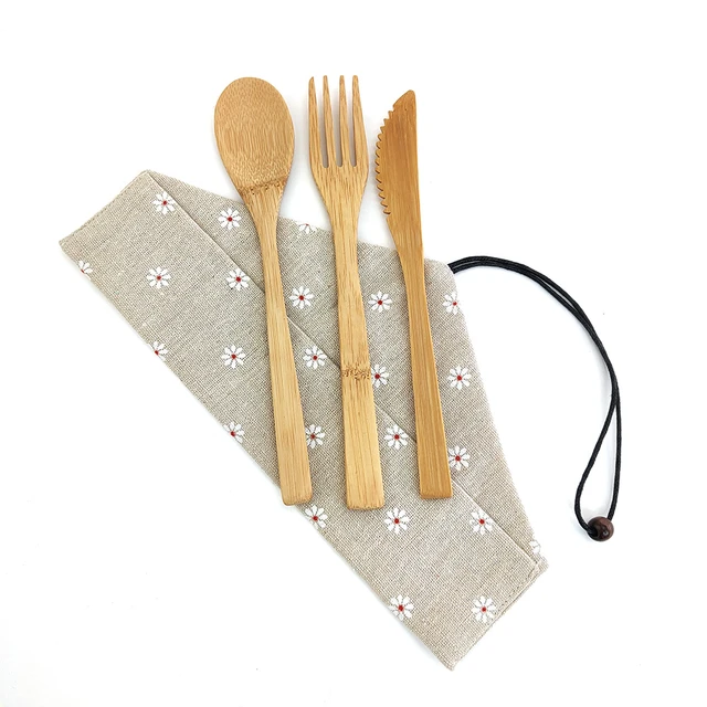 Bamboo Utensils Reusable Cutlery Travel Set Eco-friendly Outdoor Portable  Utensils Bamboo Spoon, Fork, Knife, Brush, Chopsticks 