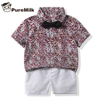 

PureMilk Floral Printed Shirt Short Sleeve Wiht White Shorts Casual Clothing Set Fashion Baby Clothes