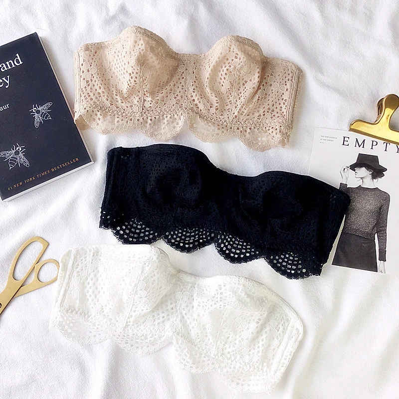 Secret Seamless Tube Tops Women Invisible Bra Lace Strapless Bra Bustier Bandeau Breathable Wrapped Chest Underwear