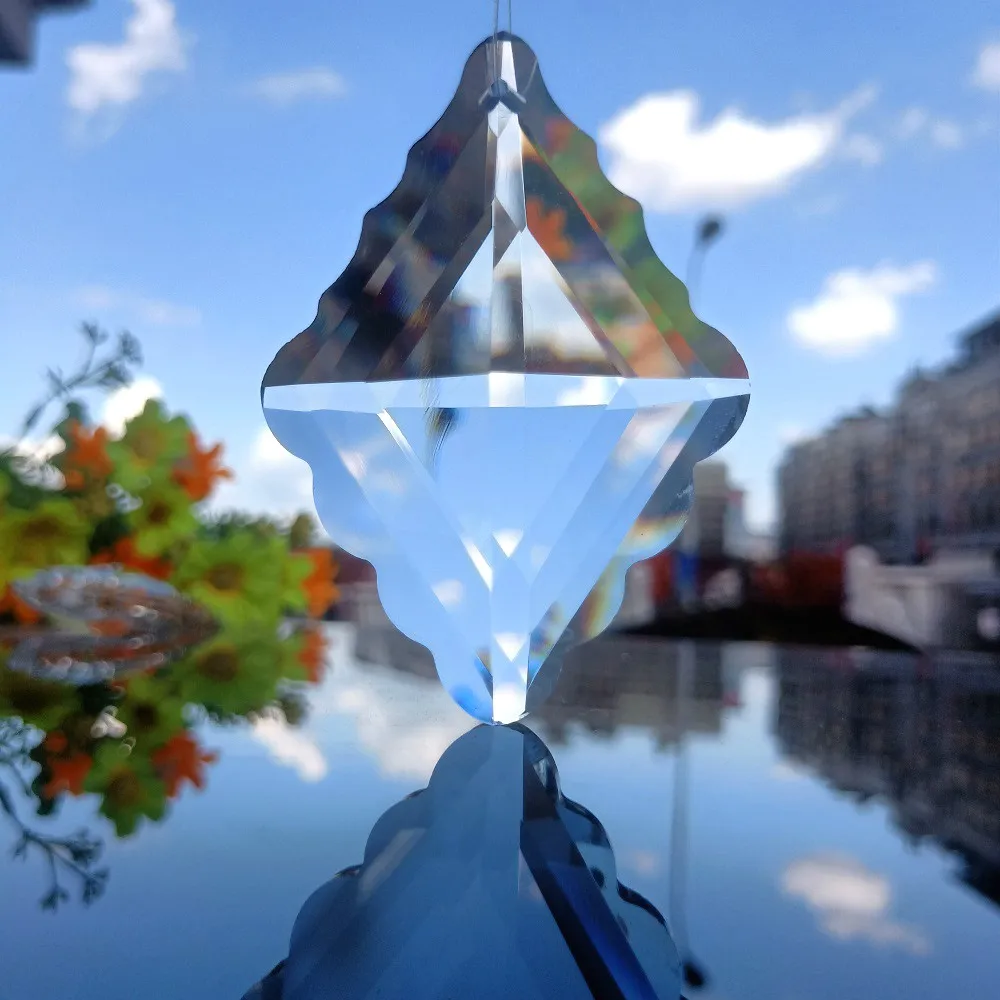 75mm Lucky Knot Crystal Prisms Rhombus Hanging Chandelier Crystals Replacement Feng Shui Pendant Suncatcher for Windows Decor