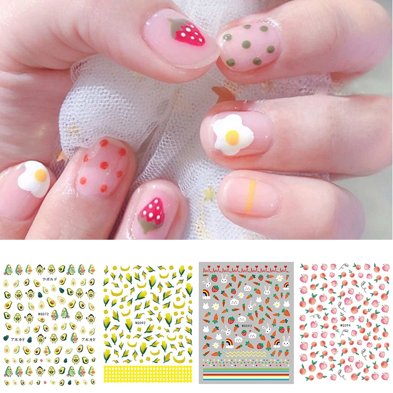 

1 Sheet Colorful Nail Sticker Mixed Patterns Transfer Decals Summer Party Fruits Nail Art DIY Design Decorations Stickers