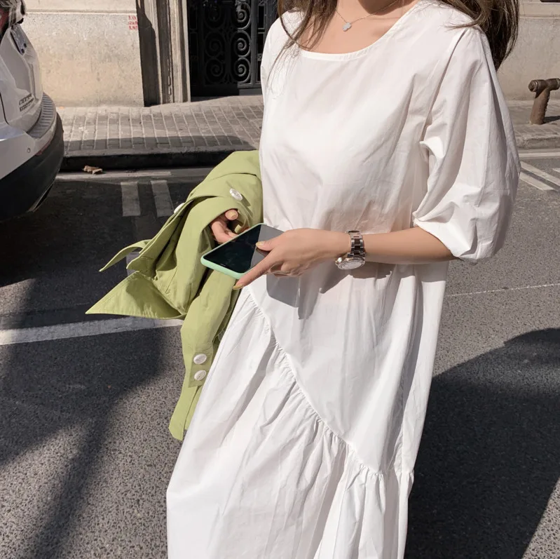 

2020 Spring And Summer New Ladies Solid Color Fairy Long Round Neck Dress Fashion Casual Loose Jacket Can Be Taken Inside