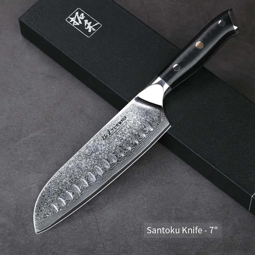 TURWHO 7" inch Santoku Knife 67 Layers VG10 Handmade Damascus Stainless Steel Kitchen Knife Professional Chef Knives G10 Handle - Цвет: SK7-Y03