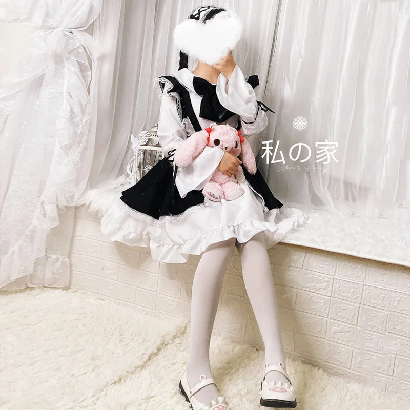 

Lolita Dress Gothic Maid Uniform Classic Black White Long Sleeve Halloween Costumes For Women Sexy Kawaii Sweet Party Carnival