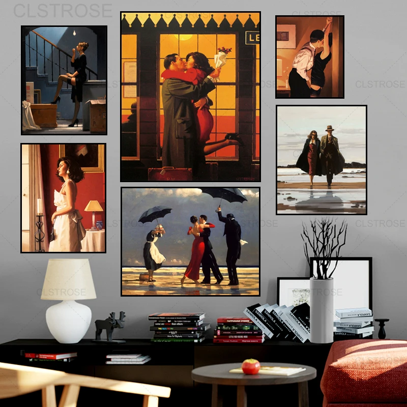Jack Vettriano Portrait Retro Poster Nordic Romantic Couple Kissing Canvas Painting Lady Wall Art Picture For Living Room Decor