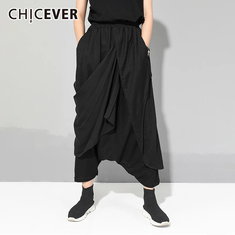 Женские брюки кросс CHICEVER черные повседневные до щиколотки с эластичным поясом и