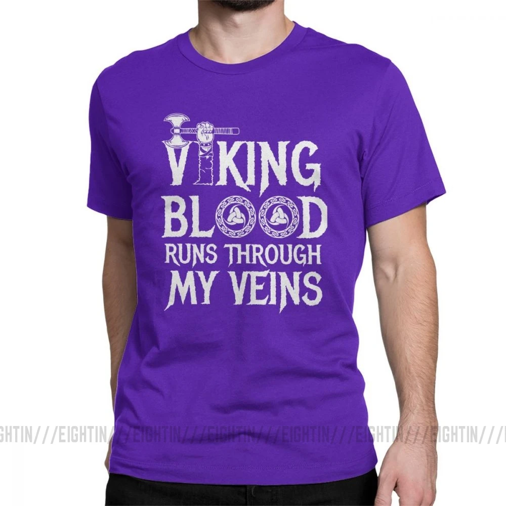 Футболка с викингом Blood Runs In My Viens Valhalla, Мужская Дизайнерская одежда, модные футболки с круглым вырезом из хлопка - Цвет: Фиолетовый
