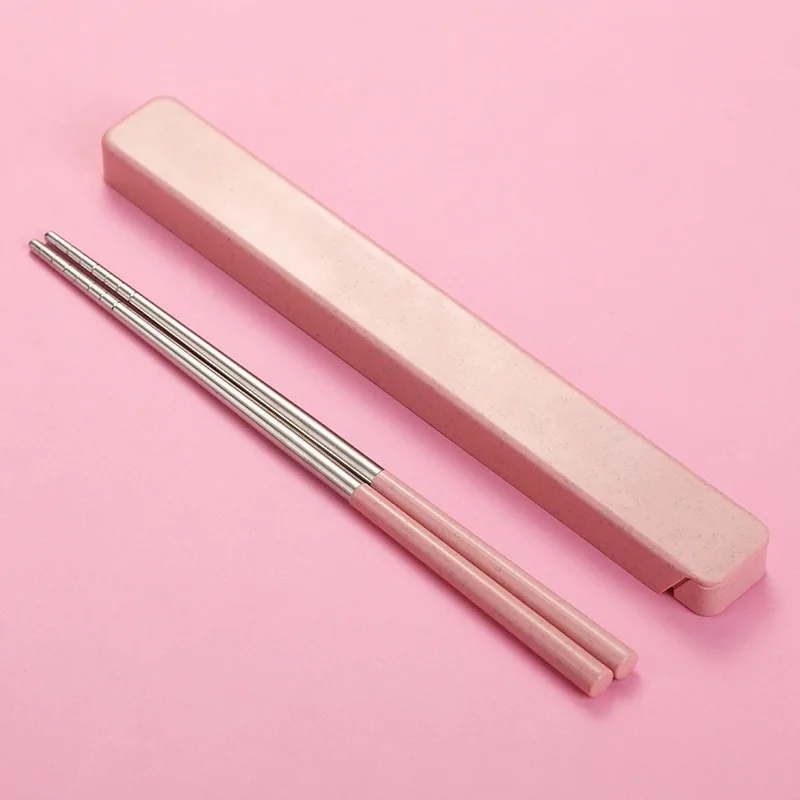 Pink Китайские металлические китайские палочки для еды 304 из нержавеющей стали Подставка под палочки для еды портативные дорожные палочки многоразовые палочки для еды для суши - Цвет: Pink