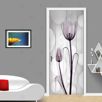 

Waterproof 3D PVC Modern Simple Transparent Flower Tulips Photo Wallpaper 3D Living Room Bedroom Door Sticker Murals Home Decor
