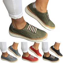 Для женщин слипоны на плоской, полой подошве обувь круглый носок противоскользящие повседневные кроссовки из проветриваемой ткани ALS88