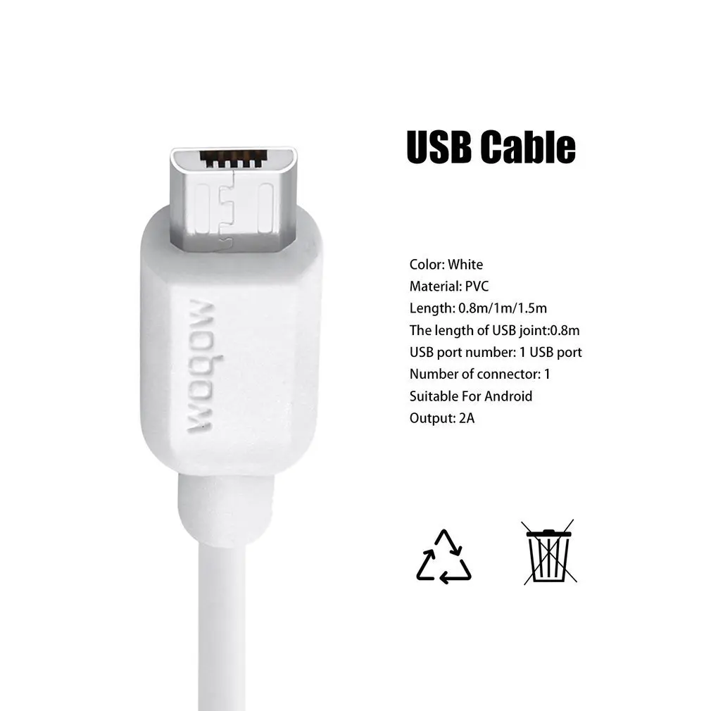 WOPOW LC503 Универсальная линия передачи данных для планшетов Android USB2.0 кабель для быстрой зарядки 0,8 м/1 м/1,5 м высокоскоростной 2а USB кабель для синхронизации данных