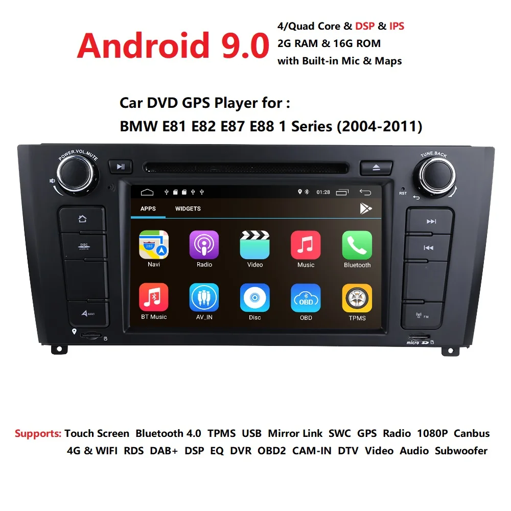 

AutoRadio 1 Din Android 9.0 Car DVD Player For BMW E81 E88 E82 E87 SD obd2 Rover 75 2004-2011 GPS Navigation BT Wifi 1080p 4g