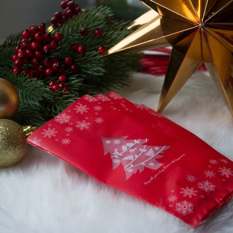 40 шт., Подарочная коробка с изображением новогодней елки, пластиковые пакеты, Новогодние рождественские сумки для конфет, Упаковочная Сумка для печенья, Navidad Natal