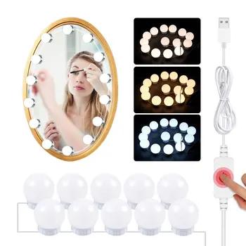 

DC5V USB LED Wall Lamp Makeup Vanity Light For Dressing Table Stepless Dimmable Hollywood Style Mirror Light 3 Colors Adjustable