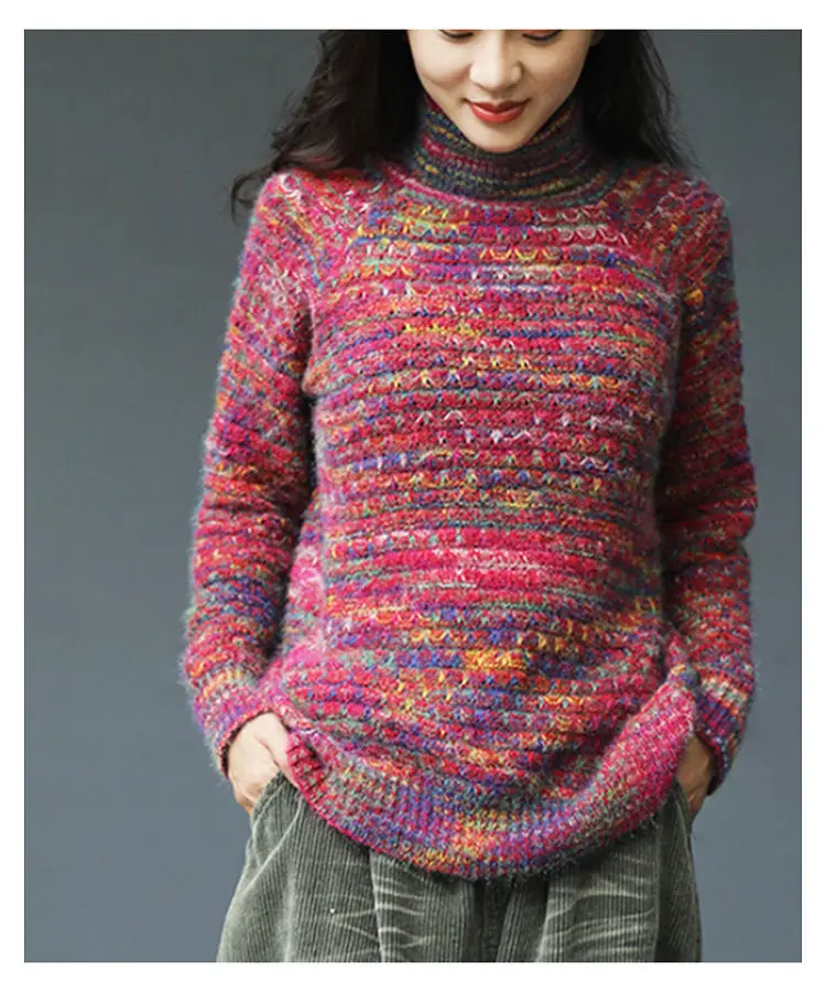 Woherb водолазка, женский свитер, радужные пуловеры с длинным рукавом, джемперы, винтажные повседневные свободные вязаные топы, корейская мода, новинка 91137