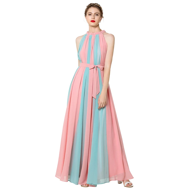 pink blue maxi dress