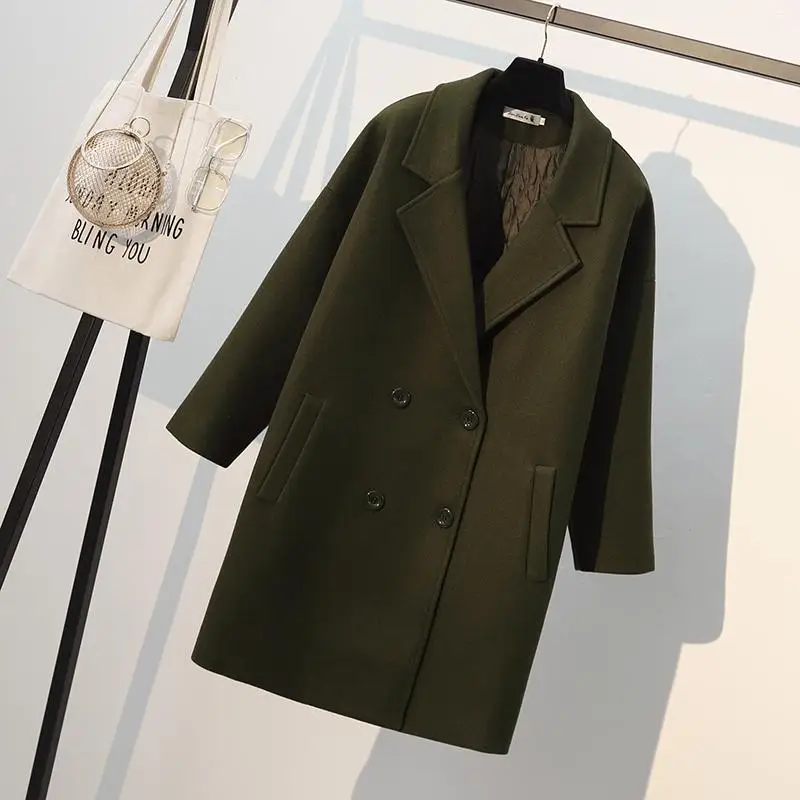XL-4XL, зимнее женское Шерстяное Пальто большого размера, повседневное двубортное тонкое длинное пальто, женское плотное пальто большого размера, шерстяная верхняя одежда