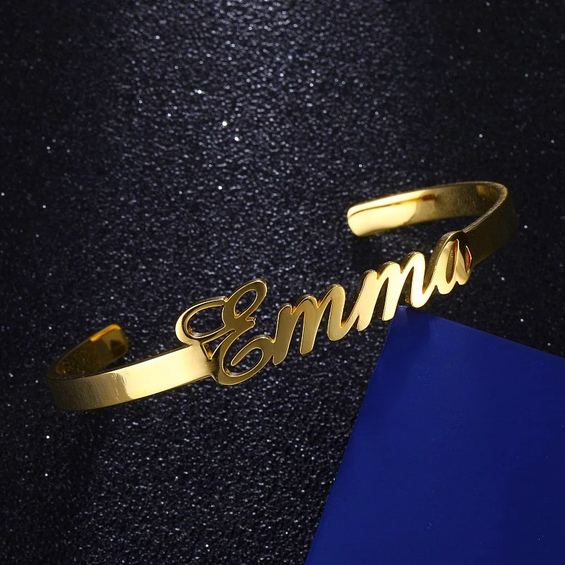 Customized Classic Nameplate Name Bracelet Personalized Custom Cuff Bangles Women Men Rose Gold Stainless Steel Jewelry