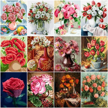 

HUACAN Oil Painting Flower Drawing On Canvas HandPainted Painting Coloring By Number Flower Kits Home Decor Art Gift DIY
