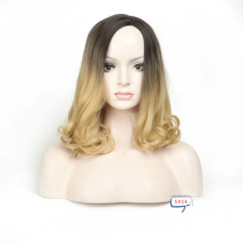 Ombre black blonde Средний длинный кудрявый Синтетический волос для женщин Женский Повседневный костюм для вечеринки парик смешанный коричневый высокая температура волокно Прямые волосы Eunice - Цвет: Ombre black blonde