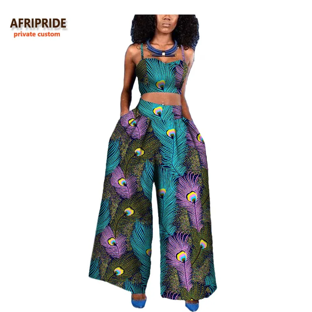 18 женщин 2 шт костюм Африканский стиль AFRIPRIDE Частный заказ без рукавов Холтер короткий топ+ лодыжки-длина широкие брюки костюм A722646