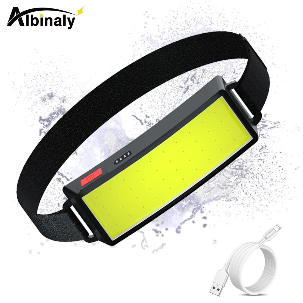Portable Cob Headlamp Usb Rechargeable Led Headlight 3 Modes Waterproof