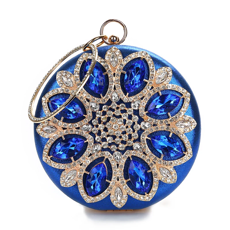 Blue Зеленый клатч, Женская сумочка, Круглый клатч, вечерняя сумочка, Кристальный бриллиант, свадебная сумочка, сумочка, изысканная цепочка, сумка на плечо, ZD1244 - Цвет: Blue