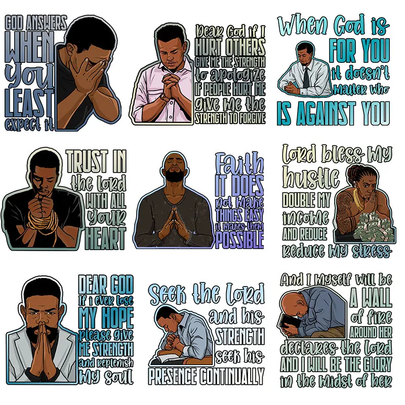 Man Praying God Faith Heat Transfer Decals For Fabric Clothes Sticker Washable Diy Vinyl Design Patch Garments Bag Accessry | Дом и сад